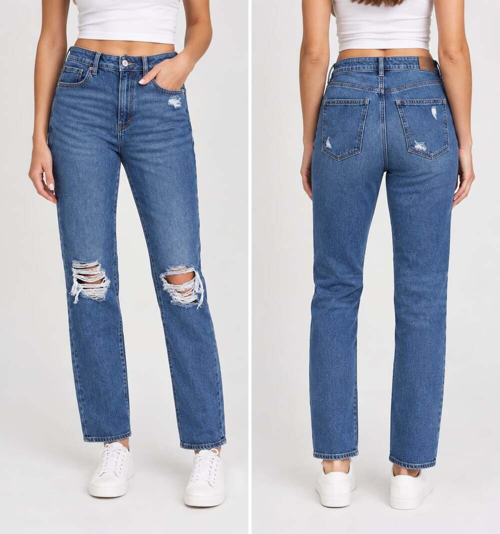 American Eagle Stretch Ripped Super High-Waisted Straight Jean Size 6 Blue